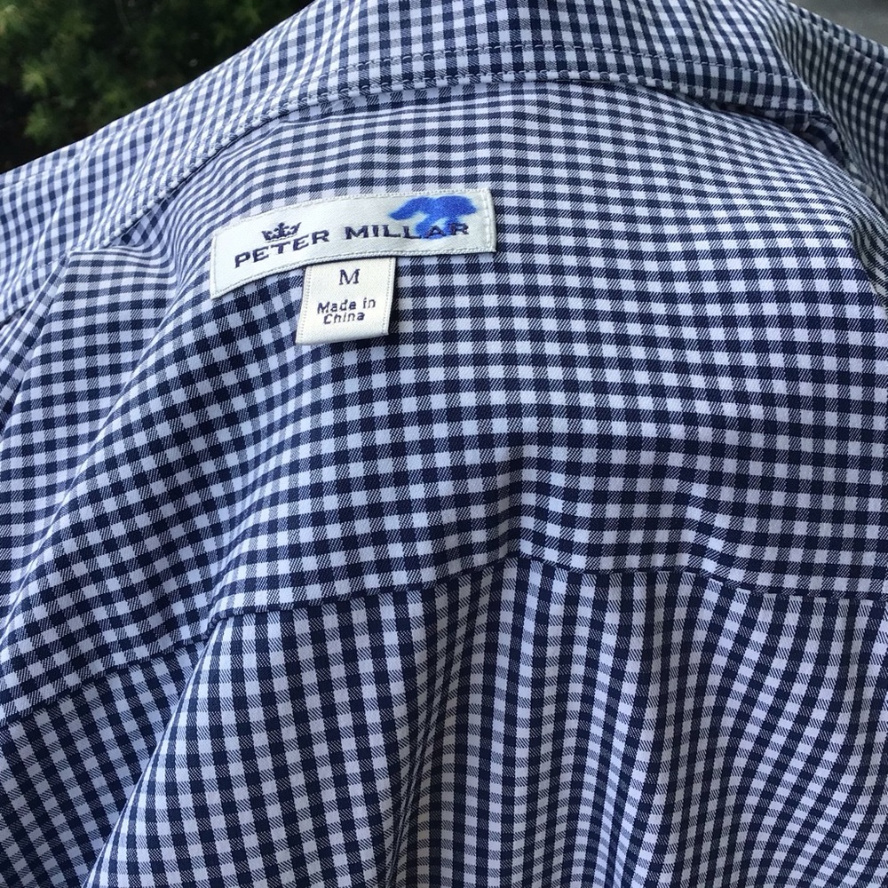 Peter Millar Long Sleeved Button Down Shirt Black White Checkered Spandex Blend - Picture 8 of 10